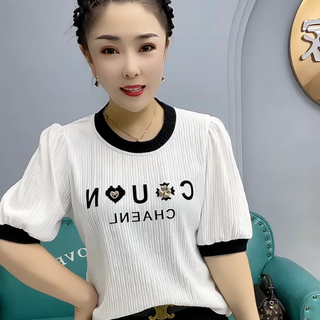 休闲大码T恤韩版显瘦胖妹妹上衣夏遮肚体千叶皱小衫