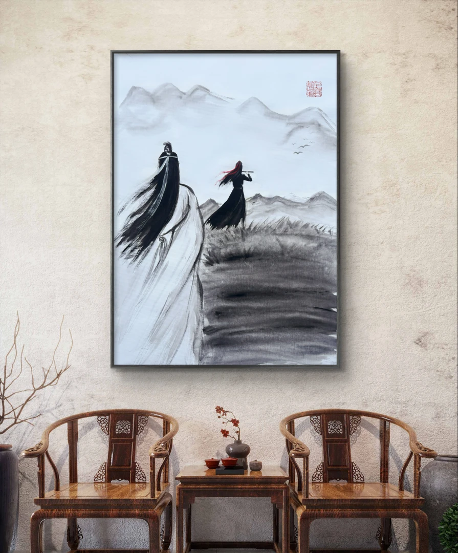 装饰挂画高清陈情令】蓝湛魏无羡王一博肖战丙烯画水墨画风