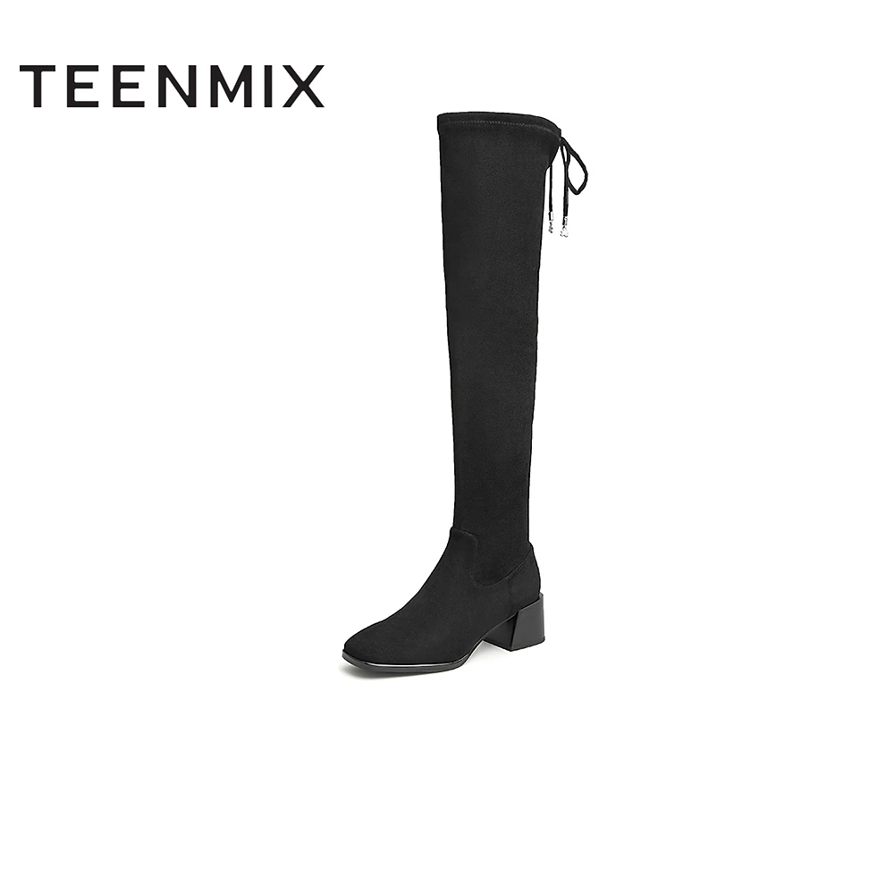 Teenmix/天美意商场同款时尚高筒粗跟显瘦弹力靴女靴CSW90DC2