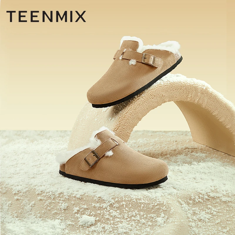Teenmix/天美意冬商场同款加绒雪地靴勃肯毛毛女鞋BF171DH2