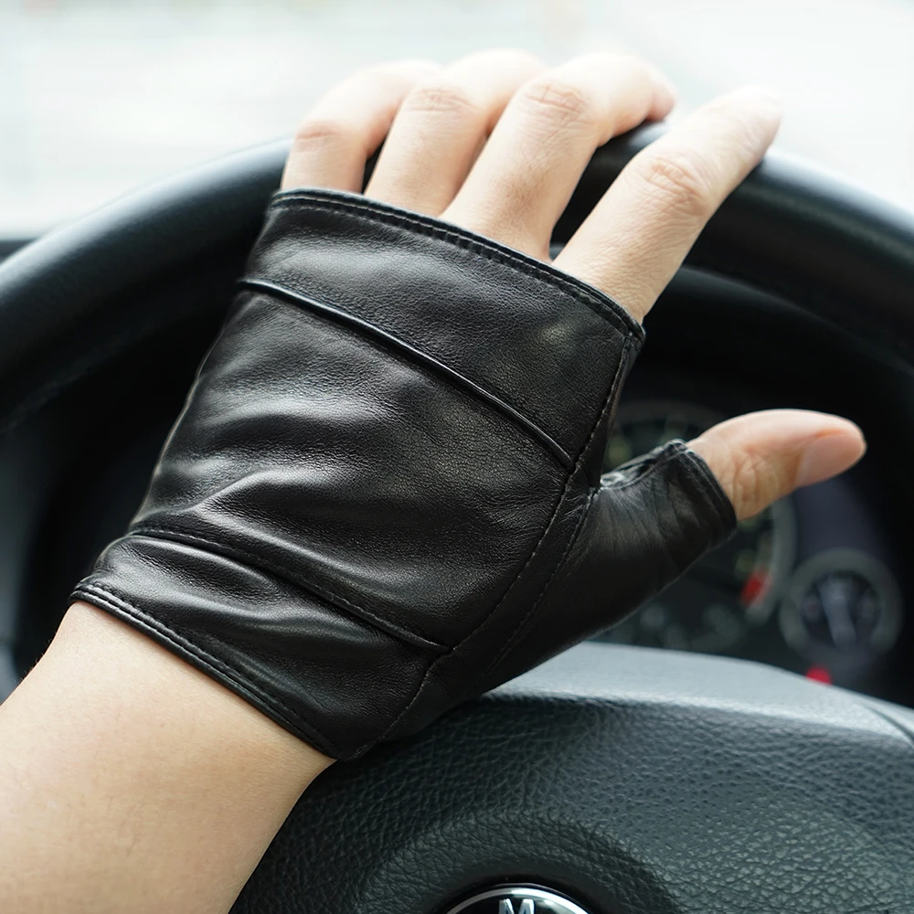 手套先生品牌真皮手套男士半指骑行驾驶皮手套半截露指摩托车手套