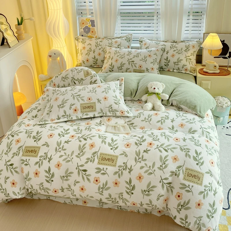 妙轩/mution 加厚牛奶绒四件套冬季保暖防静电法莱绒床上用品