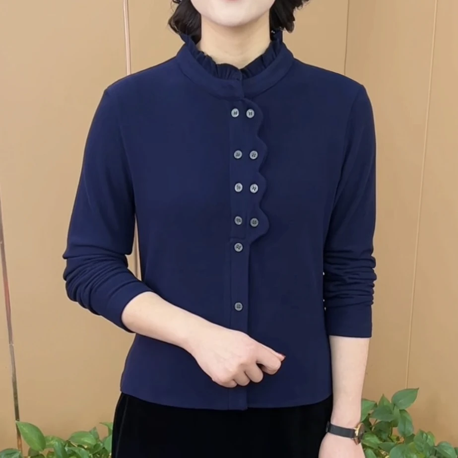 2024秋冬新款精致木耳领纯色双面德绒气质打底显瘦保暖上衣K9191