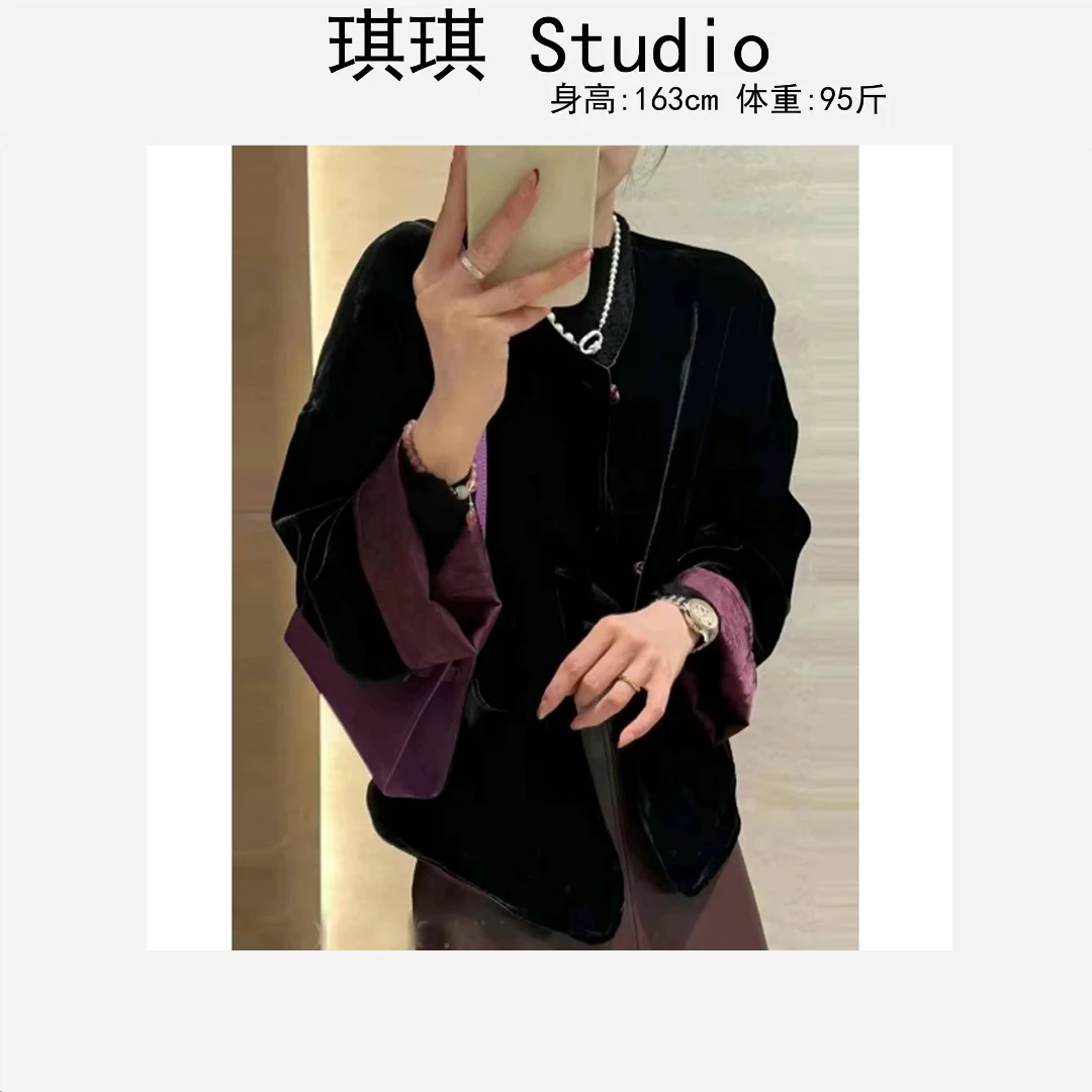 秋季新款重工设计轻奢高级感丝绒两穿气质时尚减龄显瘦百搭外套-C