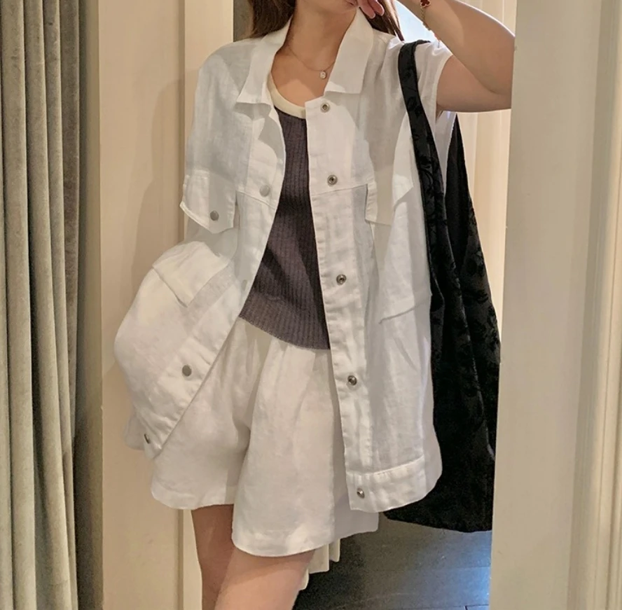 夏季新款时尚极简风纯色休闲百搭宽松马甲显瘦短裤两件套930-G