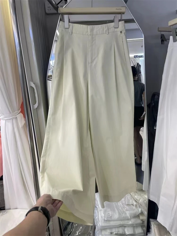 夏季新款时尚简约纯色气质褶皱宽松显瘦百搭显瘦阔腿休闲裤6336-M