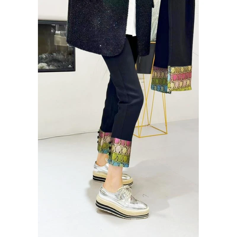 冬季加绒新中式国潮轻奢高级感裤脚刺绣繁花盘扣烟管休闲裤80891