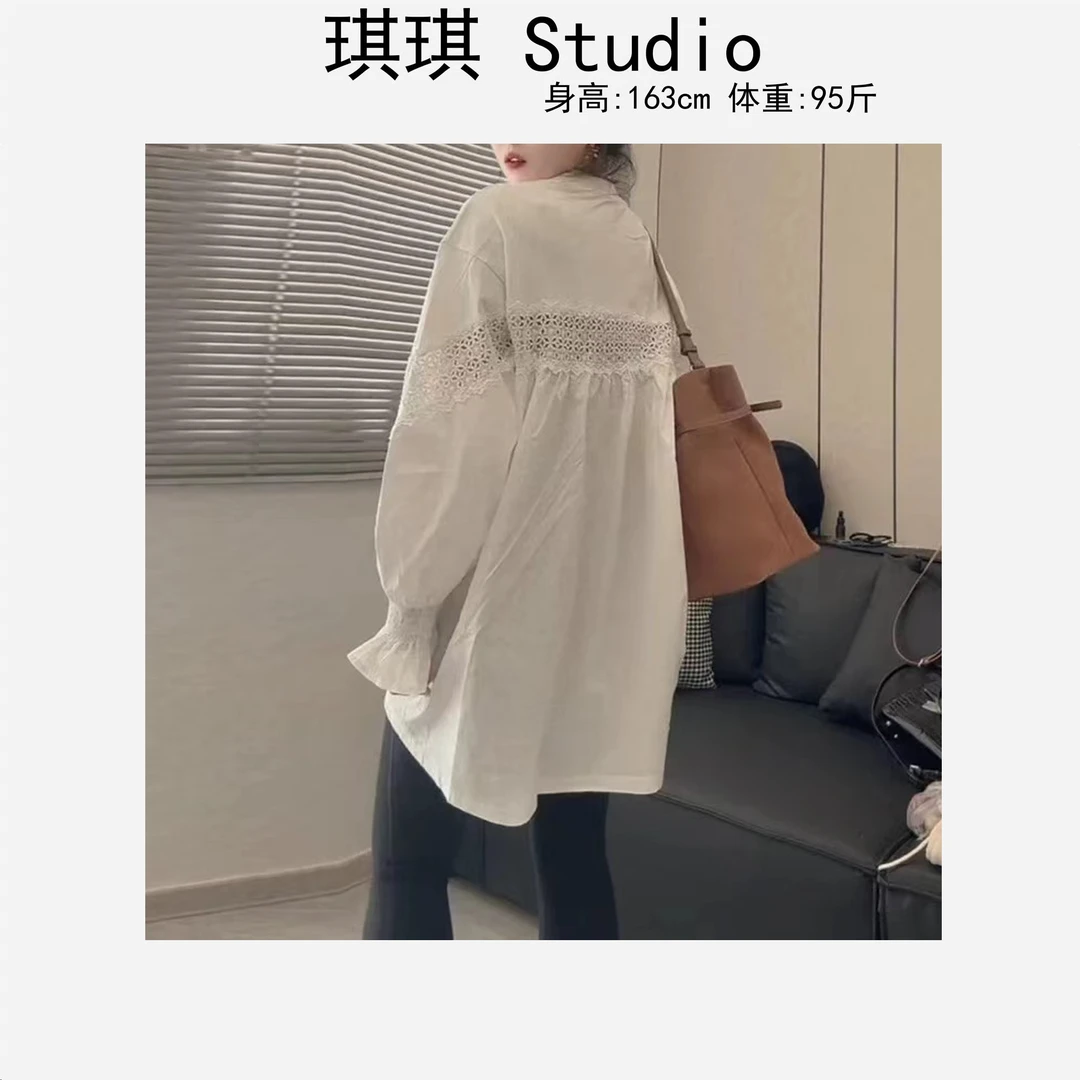 秋冬季新款轻奢高级感拼接镂空手工花朵松紧袖宽松减龄上衣9028-G