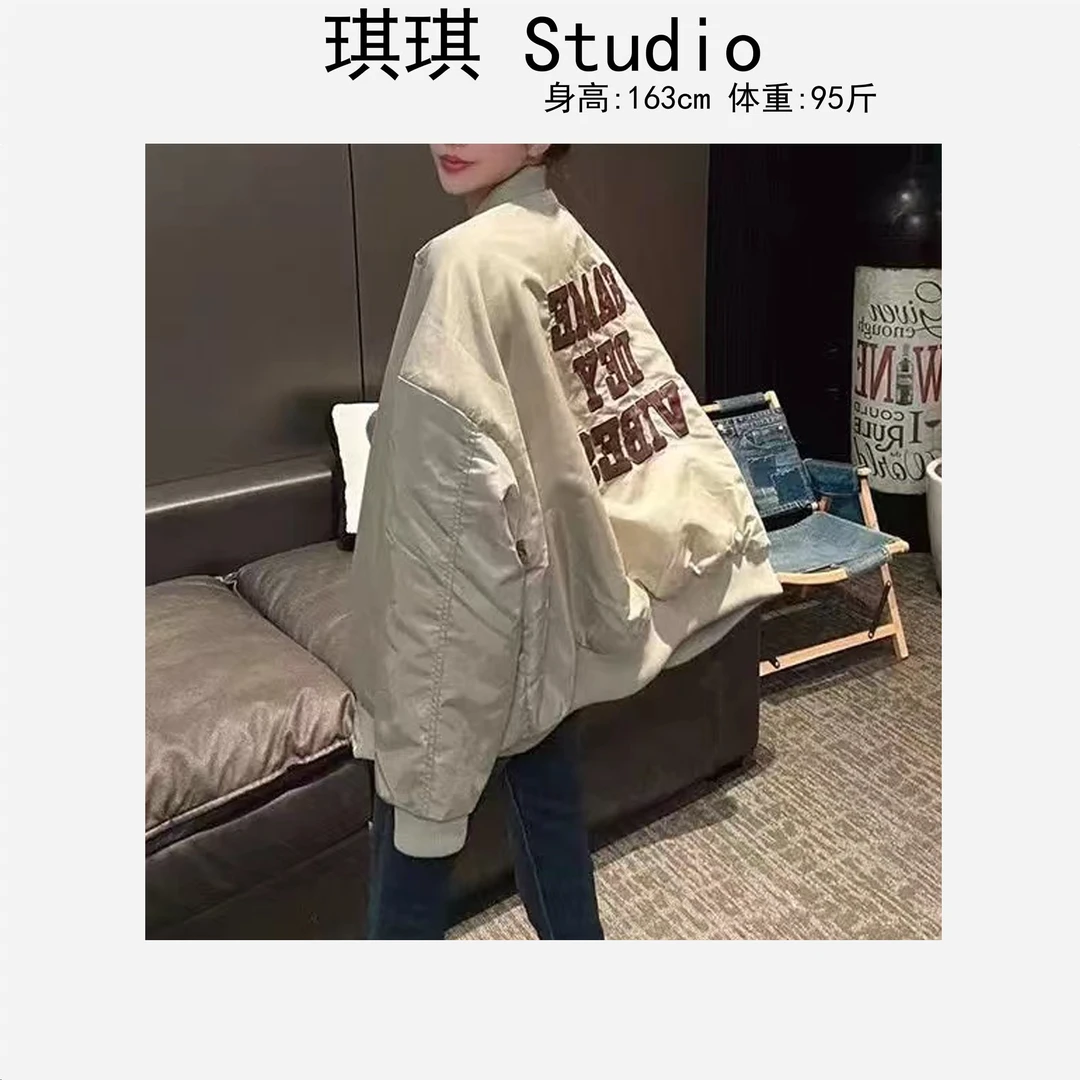 秋冬季新款加绒重工设计拉链袖口袋双面穿后背字母棒球外套8929-G