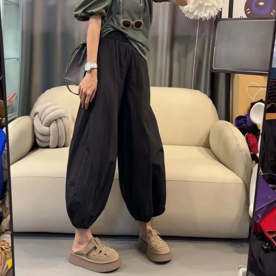 夏季新款简约纯色时尚潮流宽松显瘦下收口气球灯笼休闲裤