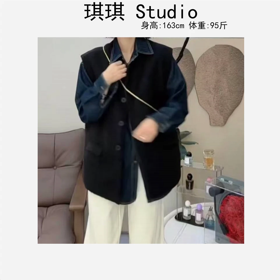 冬季新款圆领排扣保暖气质时尚盖帽口袋宽松显瘦减龄棉马甲8879-G