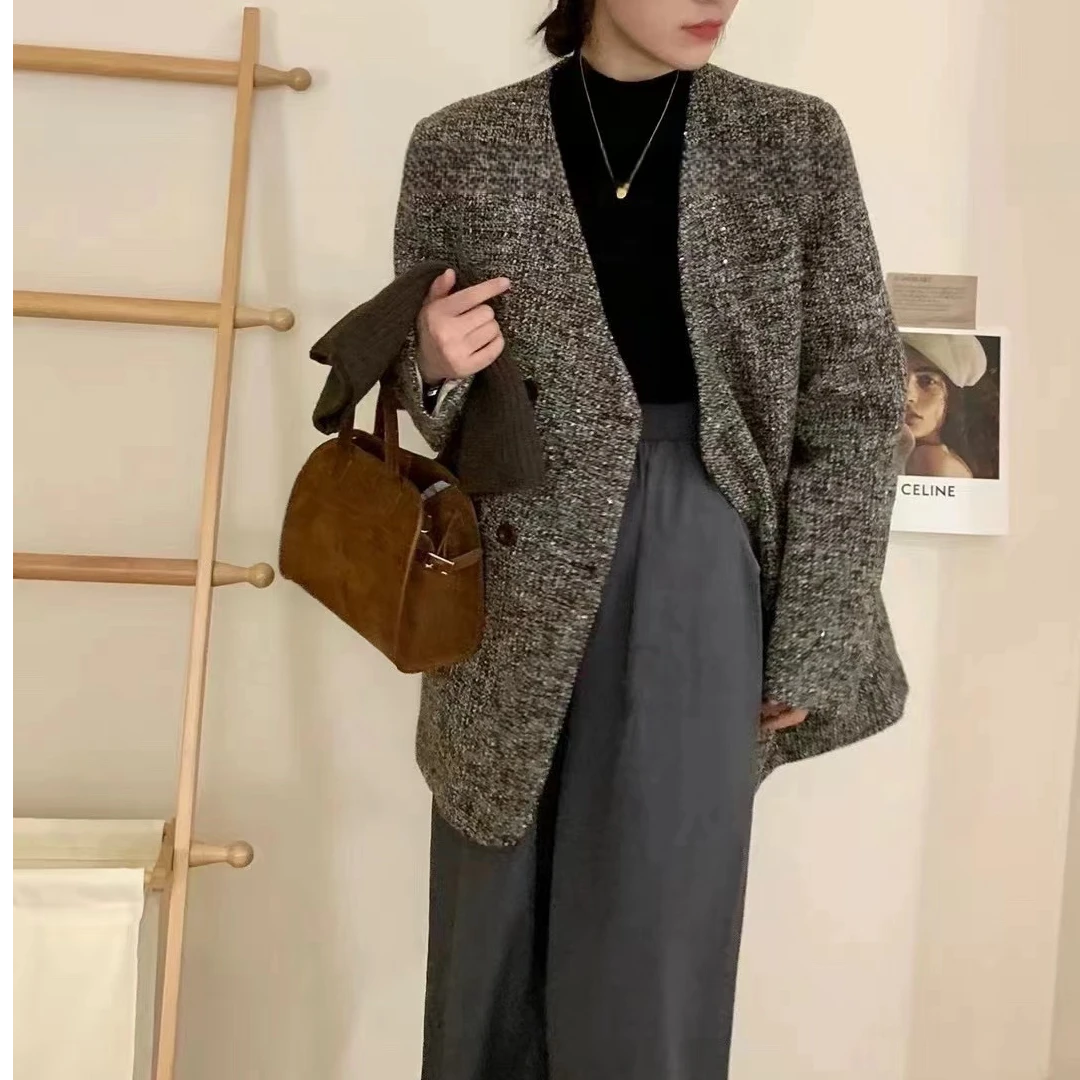 秋季新款轻奢高级感四颗扣子宽松减龄显瘦气质时尚西装外套2967-G