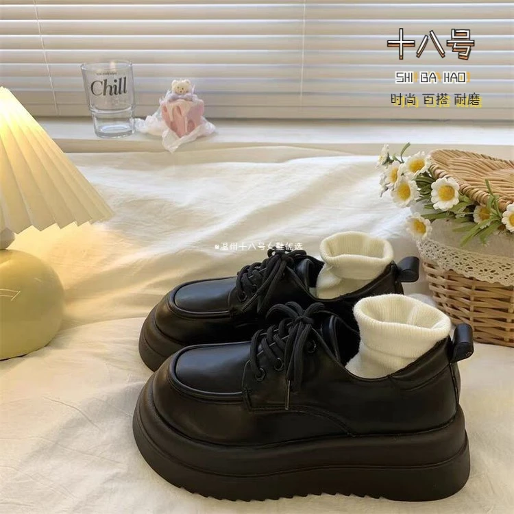 春秋厚底季春夏jk系带增高一脚蹬女百搭黑色大头单鞋女款玛丽珍