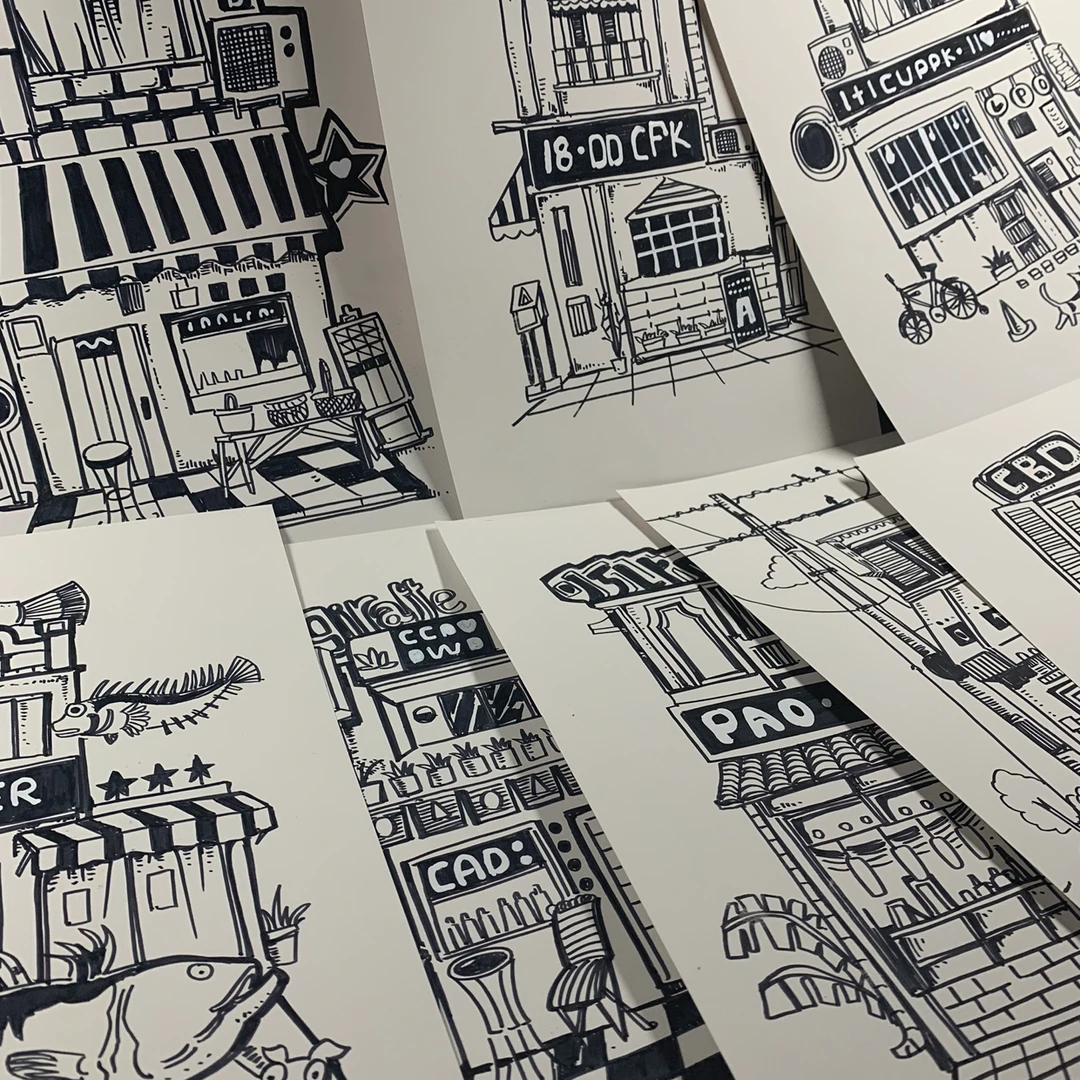东瓜趣味建筑线描临摹卡32张