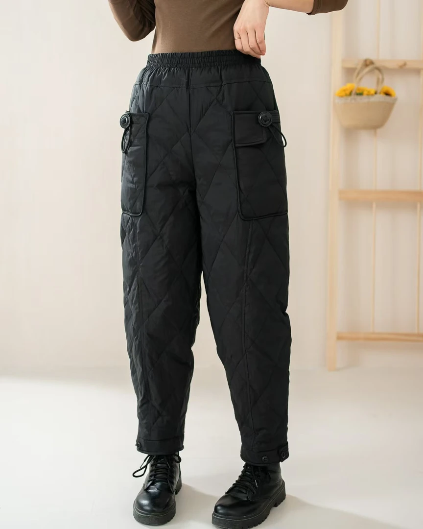 洛可沐 加厚新款口袋纽扣鸭绒裤