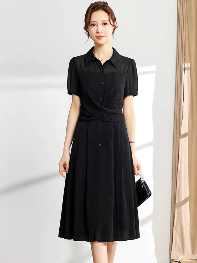 【270暗纹连衣裙】显瘦气质时尚夏季黑色收腰修身优雅裙子休闲女士