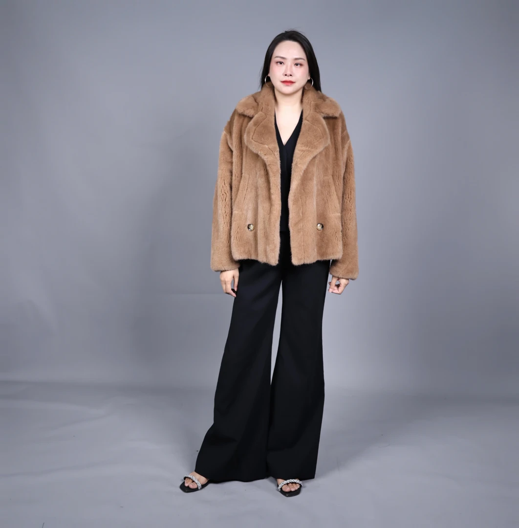 盈猫进口水貂皮草|天鹅绒水貂2024小泰迪款上衣冬季皮草外套