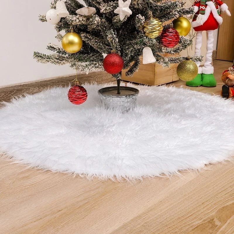 DERLVTI圣诞节白色圣诞树树裙毛绒雪花圆形垫子地毯节日装饰品