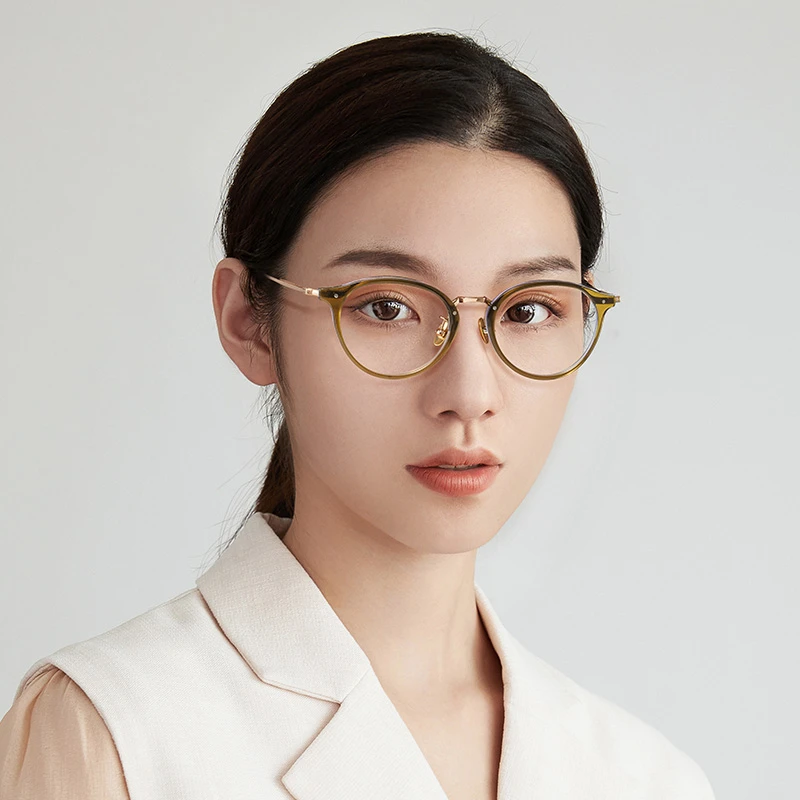 冷茶色近视眼镜女素颜显白椭圆框可配高度数钛架923615