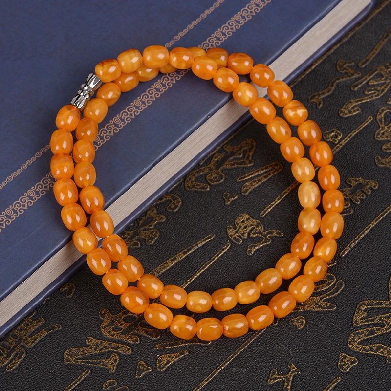 天然原矿俄料琥珀蜜蜡鸡油红飘花素圈7mm项链枣珠精美多样性发货