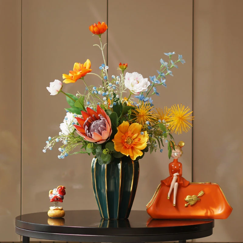 心弦款轻奢风格仿真花艺套装帝王花插花装饰摆设花餐桌假花