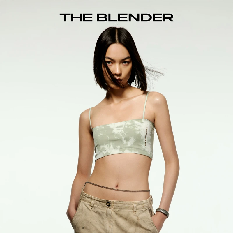 The Blender扎染系列撞色LOGO抹胸可拆卸胸垫外穿打底