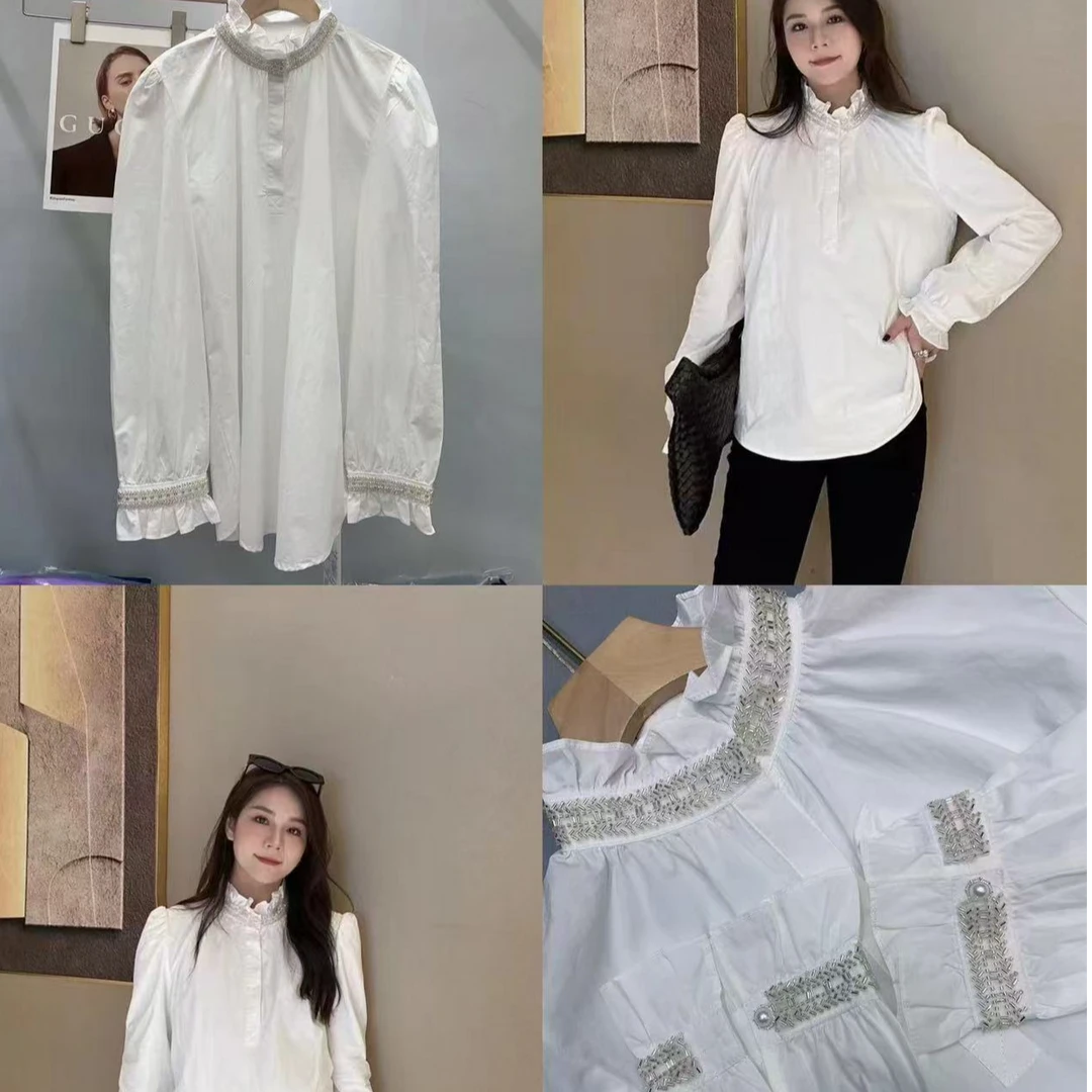 （深圳南油乐总8556款-刺绣钉珠加长款衬衫)气质长袖百搭百搭