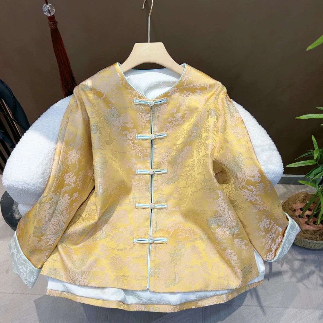 （深圳南油乐总8821款）新中式国风设计师款印花圆领短外套提花