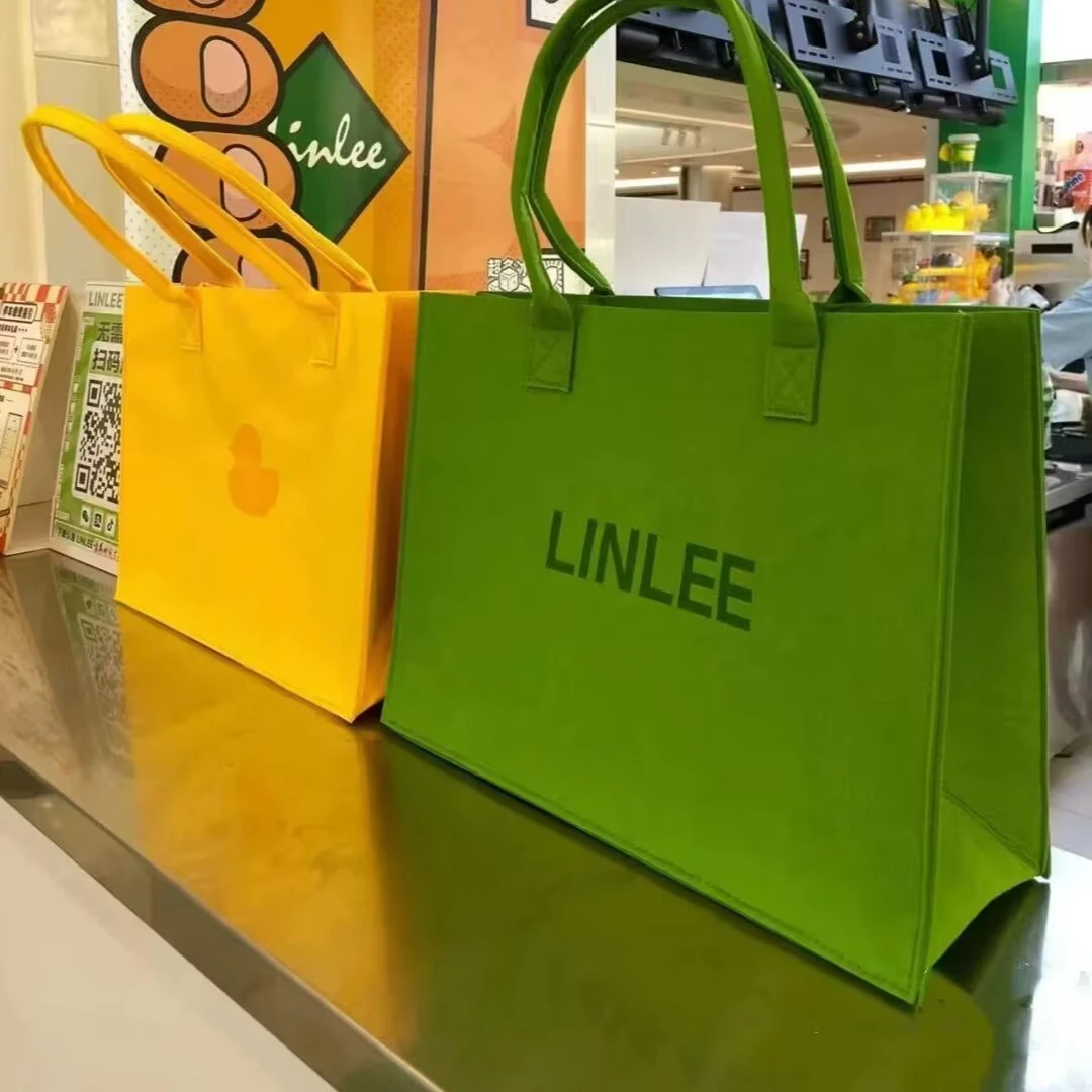 小红书同款LINLEE毛毡手提包简约高颜值单肩包百搭森系小清新绿包
