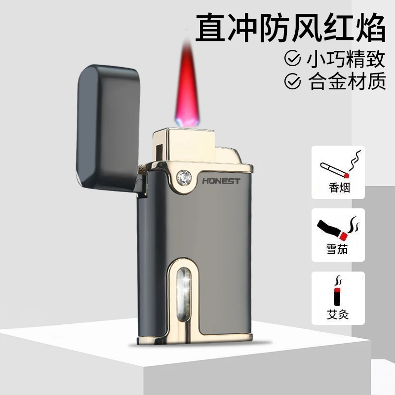 HONEST/百诚直冲防风气体打火机 小巧高档个性男士商务创意打火机