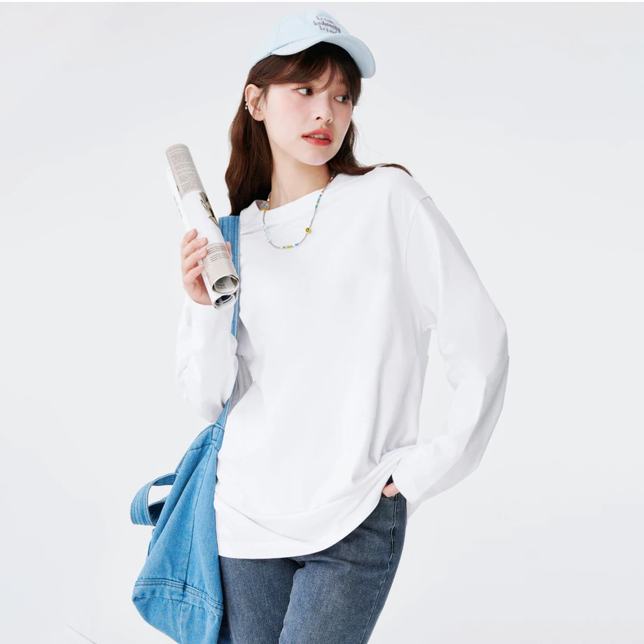 【两件精装】纯棉T恤230g男女同款百搭打底外穿情侣圆领白色休闲