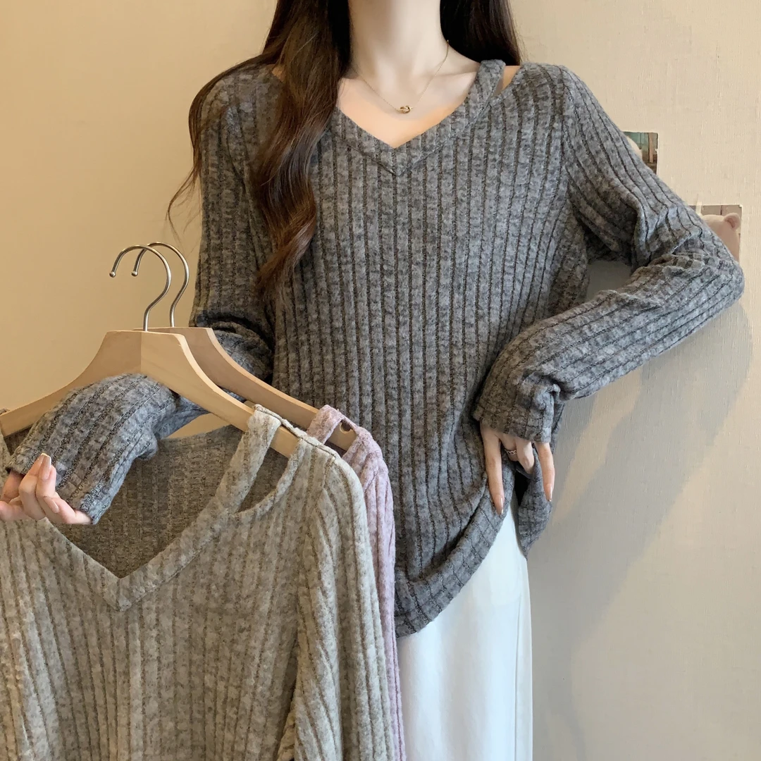 大码女装2023秋季新款韩版洋气减龄上衣设计感小众打底衫-HS61812