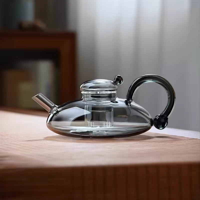 北欧轻奢风高硼硅玻璃下午茶财鼠壶加热煮茶壶家用新款木把欧式