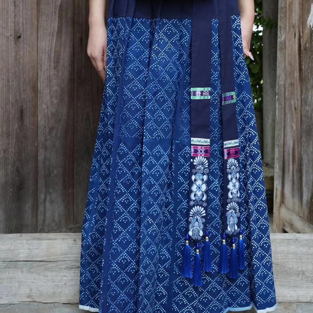 哩尢新款土布百褶裙