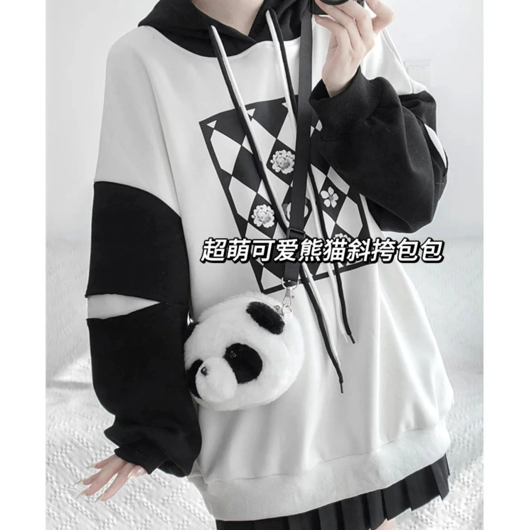 卡通熊猫斜挎包可爱毛绒搞怪日系ins学生jk洛丽塔软萌纯欲玩偶包