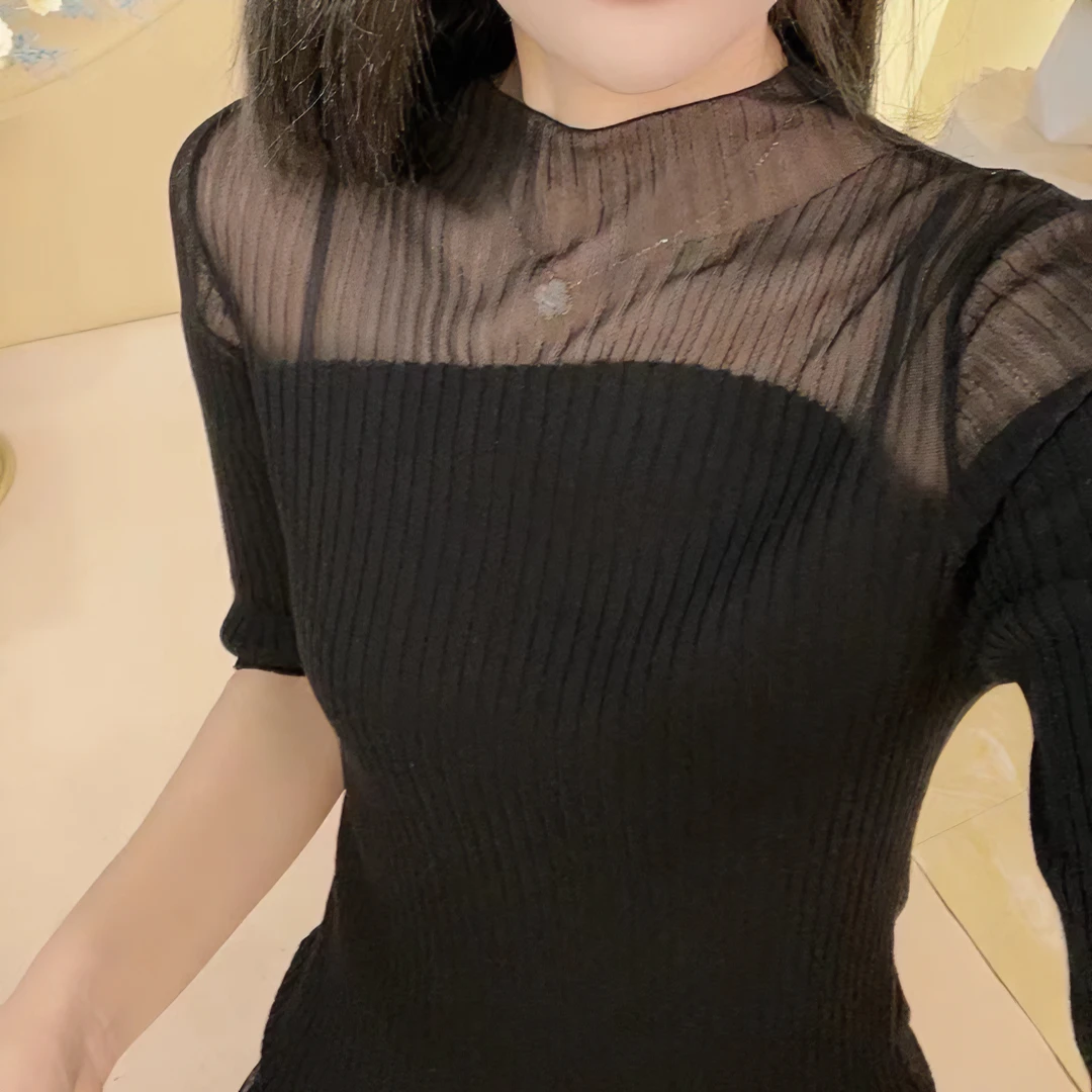 【以•恩】品牌工厂坑条弧线优雅气质打底衫显瘦时尚洋气百搭圆领