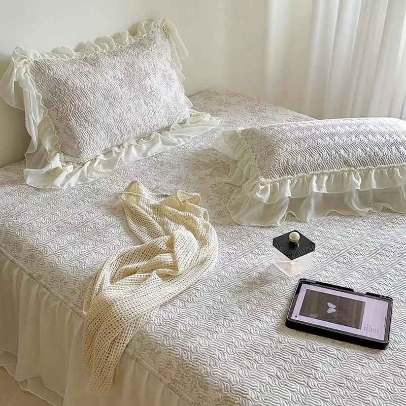 幻蝶家纺 今日清 双层雪纺花边全棉纯棉四季款床盖三件套
