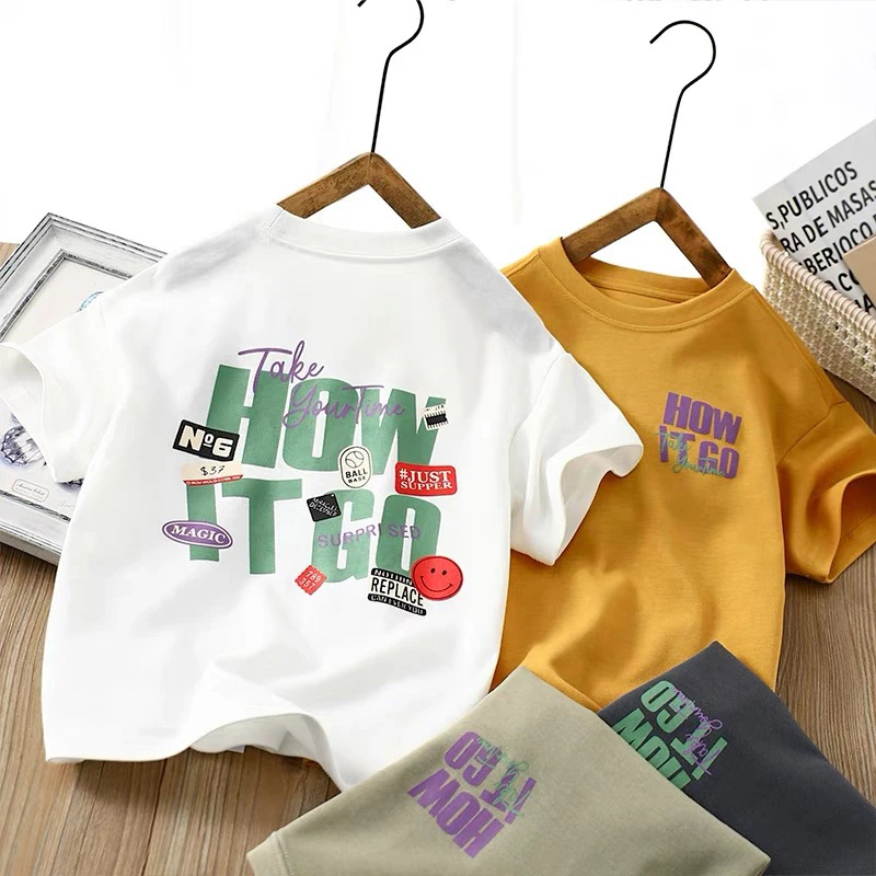 男童纯棉短袖T恤儿童薄款夏装半袖上衣2024新款印花男孩中大童
