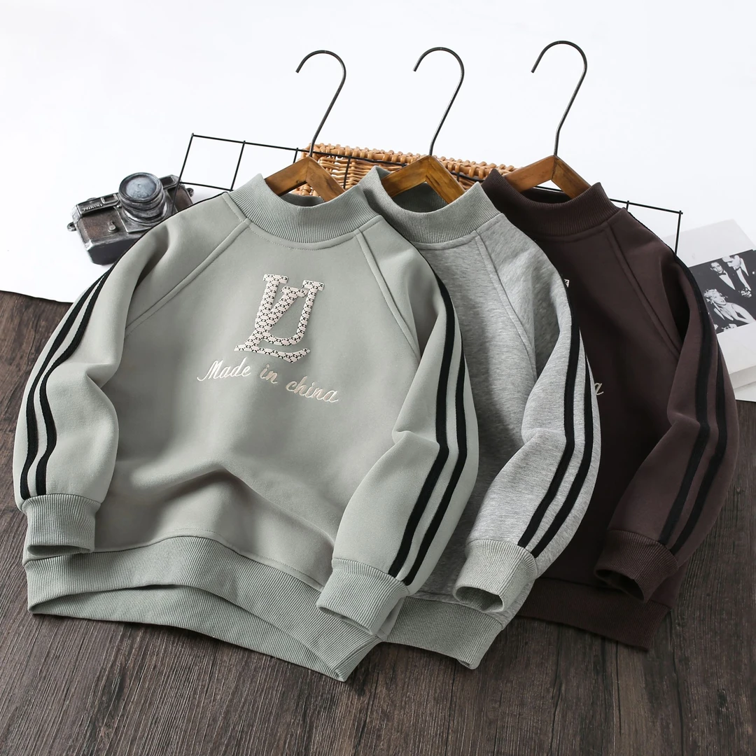 加绒加厚中大童半高领刺绣卫衣2024年冬季新款时尚洋气圆领一体绒