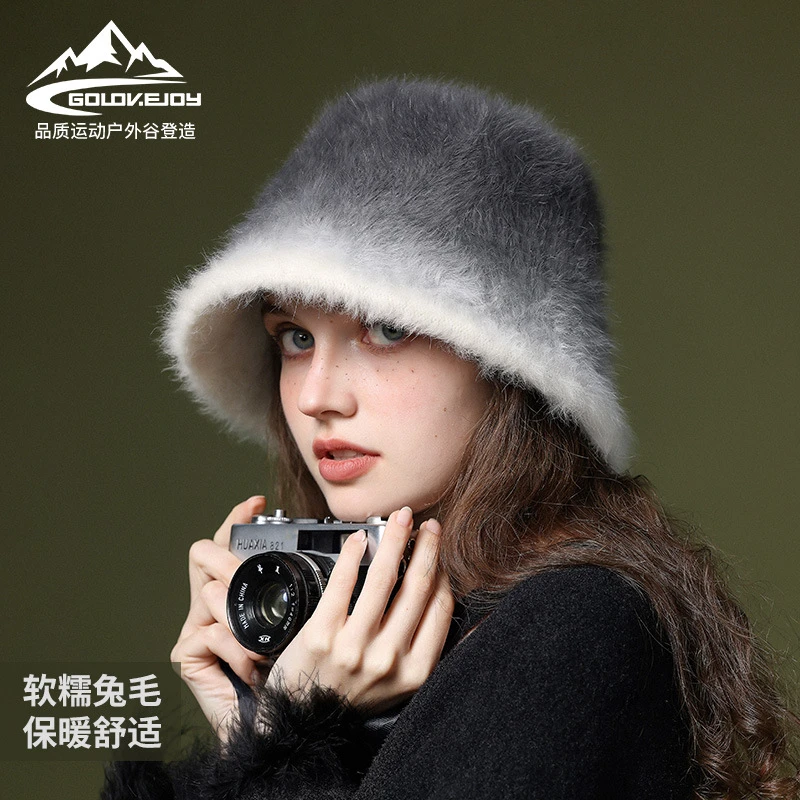妩纪冬季保暖渔夫帽女加厚防寒大头围显脸小盆帽毛绒帽兔毛帽子