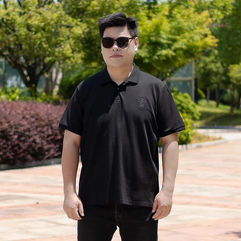 曼卡杉胖子肥佬狮子刺绣短袖polo衫夏季薄款加肥加大男士翻领t恤