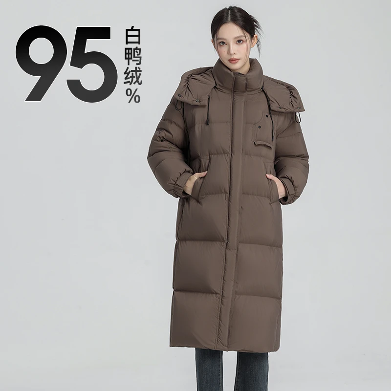 Bear Note95%白鸭绒羽绒服女长款2024冬季新款宽松加厚过膝外套潮