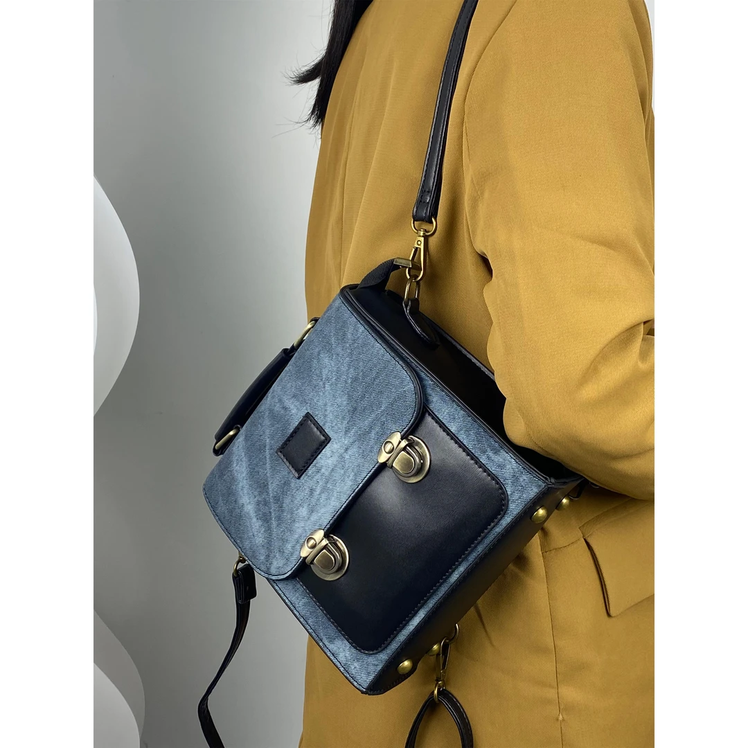 双肩包包女2024新款时尚学生背包复古牛仔单肩包小众百搭手提包潮