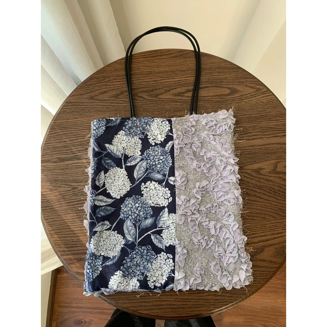 明星宋茜同款复古仙女单肩腋下包新中式手作蕾丝绣球花帆布托特包