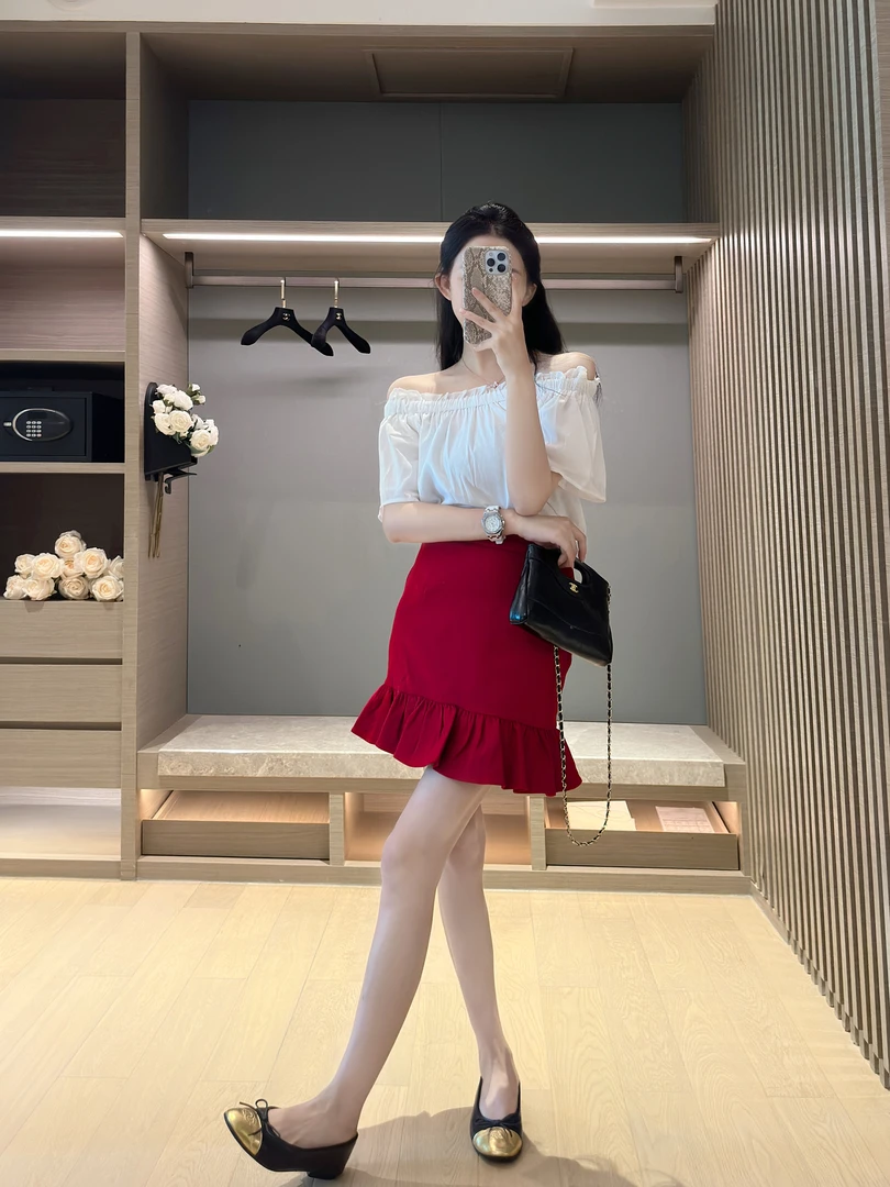 夏天衣服一整套装女2024新款爆款洋气时尚雪纺一字肩领上衣两件套