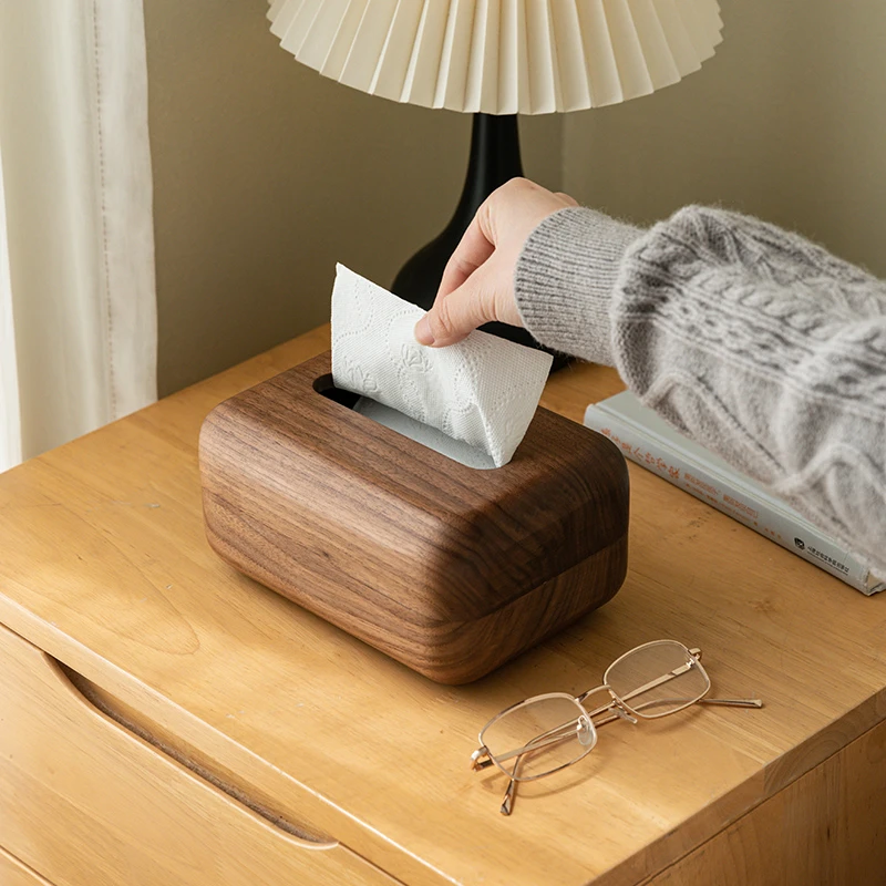 北欧国度纸巾盒复古黑胡桃木简约家用抽纸盒客厅餐厅木质创意轻奢