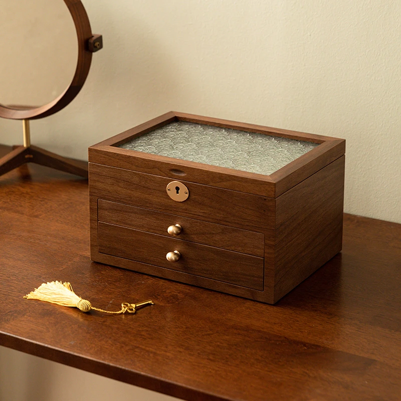 北欧国度木制经典收纳盒高档精致带锁饰品盒2024新款大容量珠宝