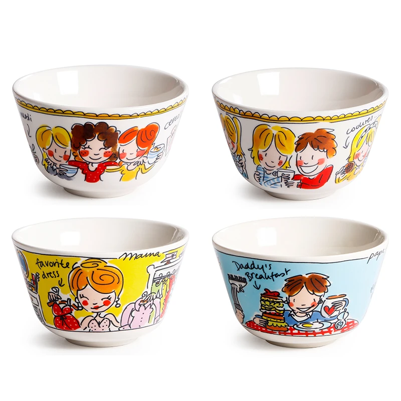 卡通6英寸沙拉碗家用陶瓷面碗釉下彩新瓷碗麦片碗水果碗汤粥碗
