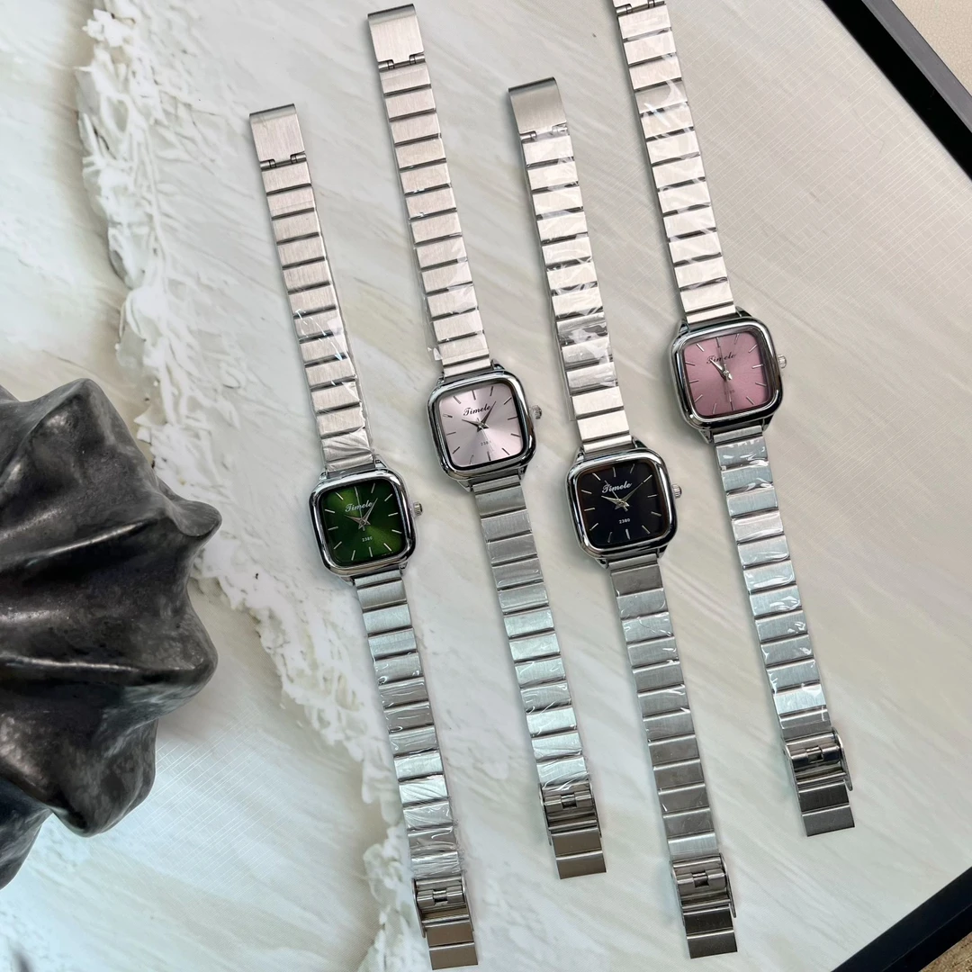 爆款新品方形防水简约气质轻奢时尚钢带金属手表皮带石英女表潮流