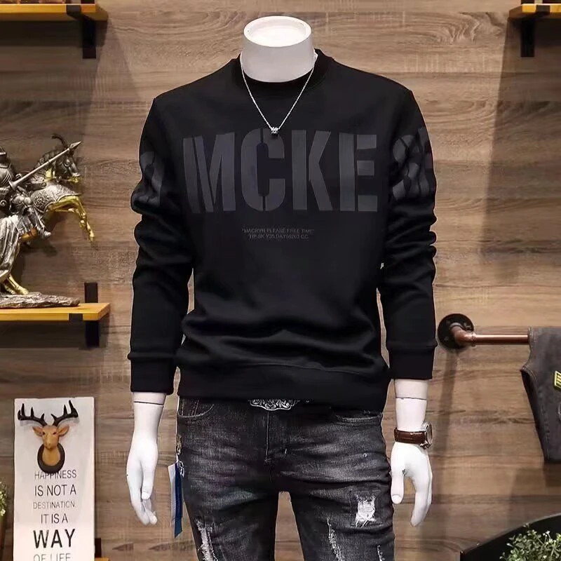 秋冬时尚新款男士高级潮牌圆领卫衣百搭休闲帅气青年长袖品质上衣